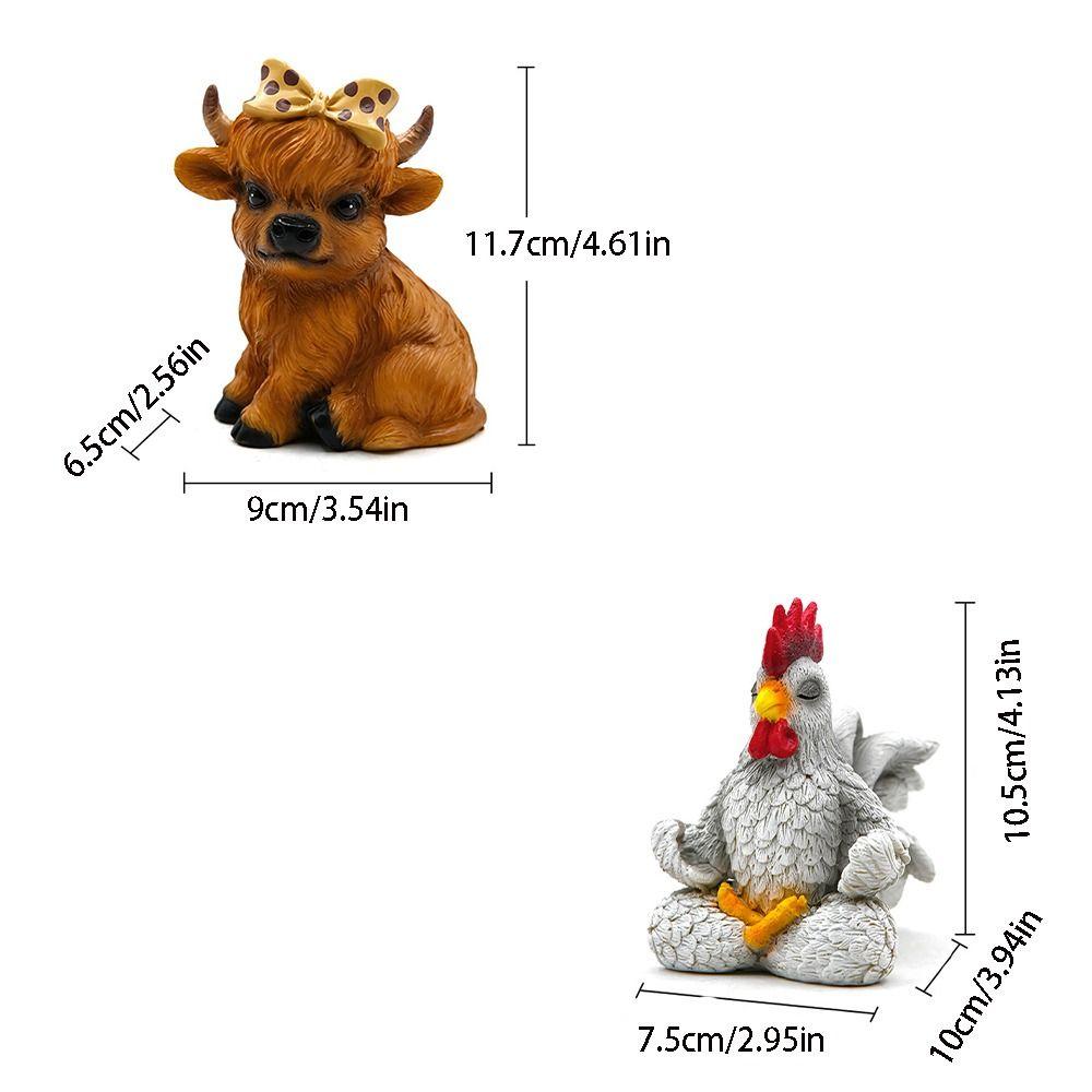 Resin Rooster Statue Cute Animal Sculpture Crafts Cow Ornament Cabinet