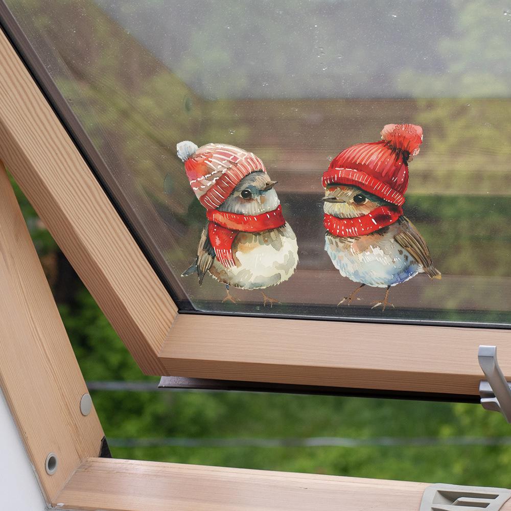 1pc Christmas Holiday Bird Window Clings Festive Decor Home Bathroom Stickers Thanksgiving Chinese New Year Decorations Sticker