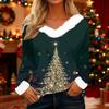 Langermede skjorter for kvinner Søte topper juletrykk T-skjorter Bluser Uformell Pluss størrelse Basic Topper Pullover