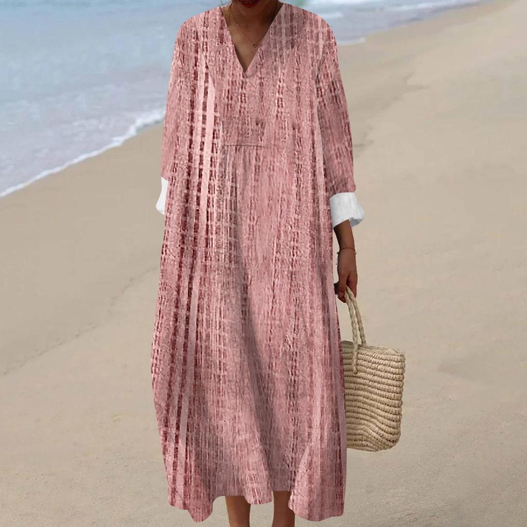 Women's Casual Fashion V-Neck Long Sleeve Floral Print Maxi Dress