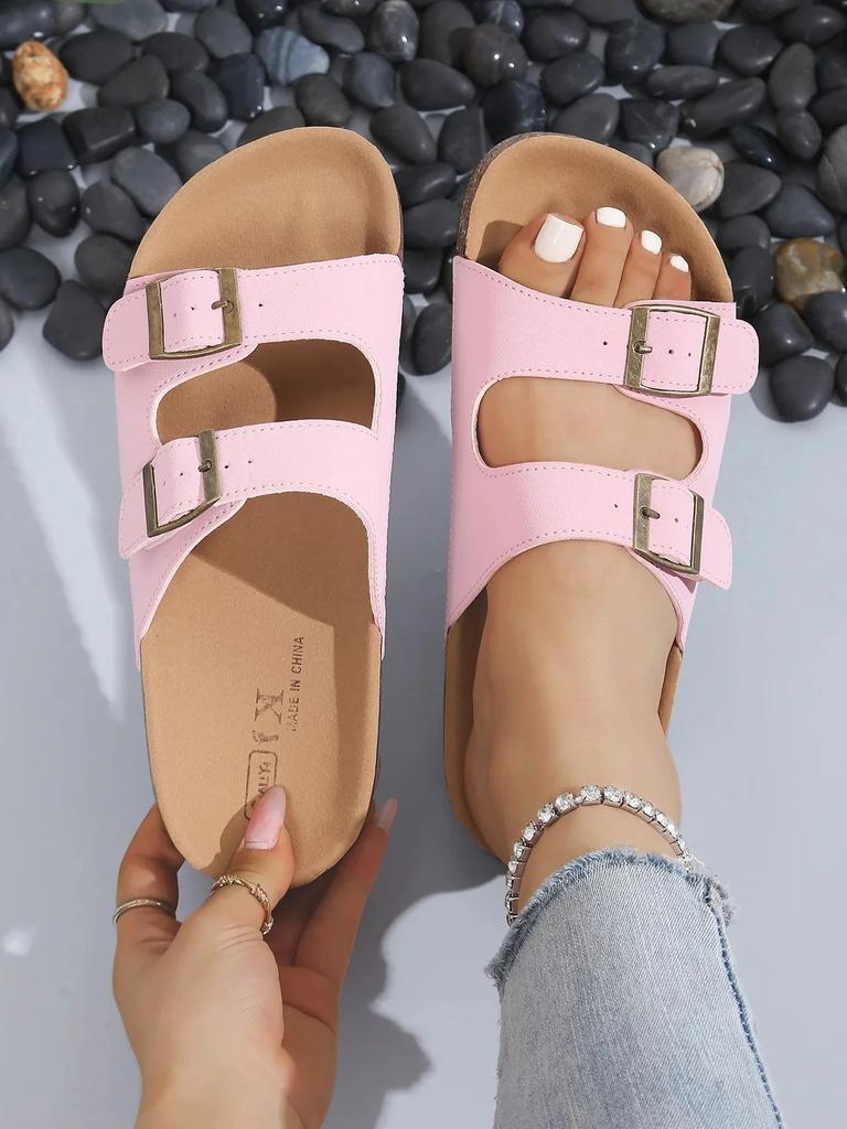Women's Wooden Bottom Flat Sandals Summer Spring New Arrival Large Size Beach Slippers Comfortable Casual Slip-On Shoes