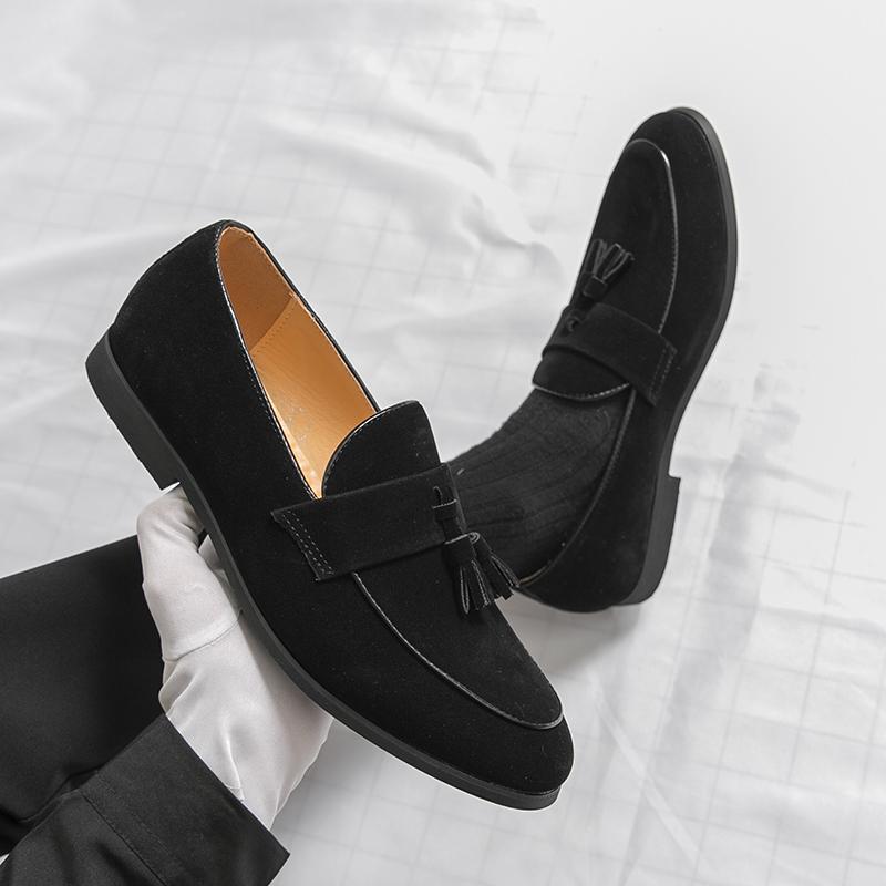 Fashion Spring Luxury Brand Street Fashion Mens Suede Loafers Trend Fashion Purple Party Dress Shoes Men's Leather Tassels Casual Shoes