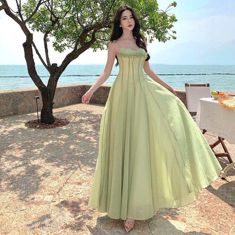 Holiday style suspender dress women's 2026 spring new chiffon tube top long dress temperament skirt
