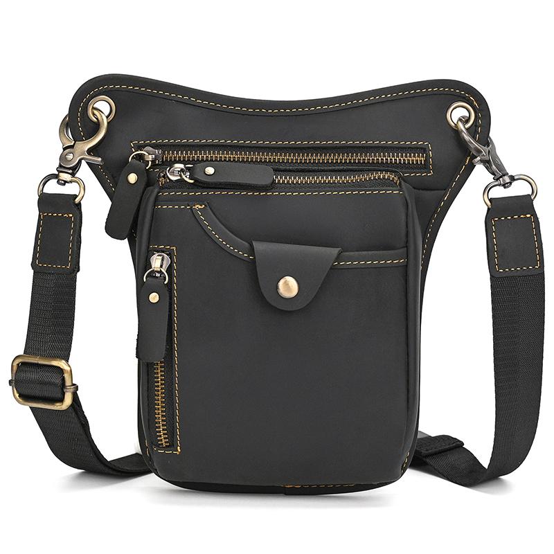 Vintage Men's Leather Motorcycle Leg Bag Small Shoulder Tactical Waist Bag Cow Skin Multifunctional Male Rider Pouch Waist Bag