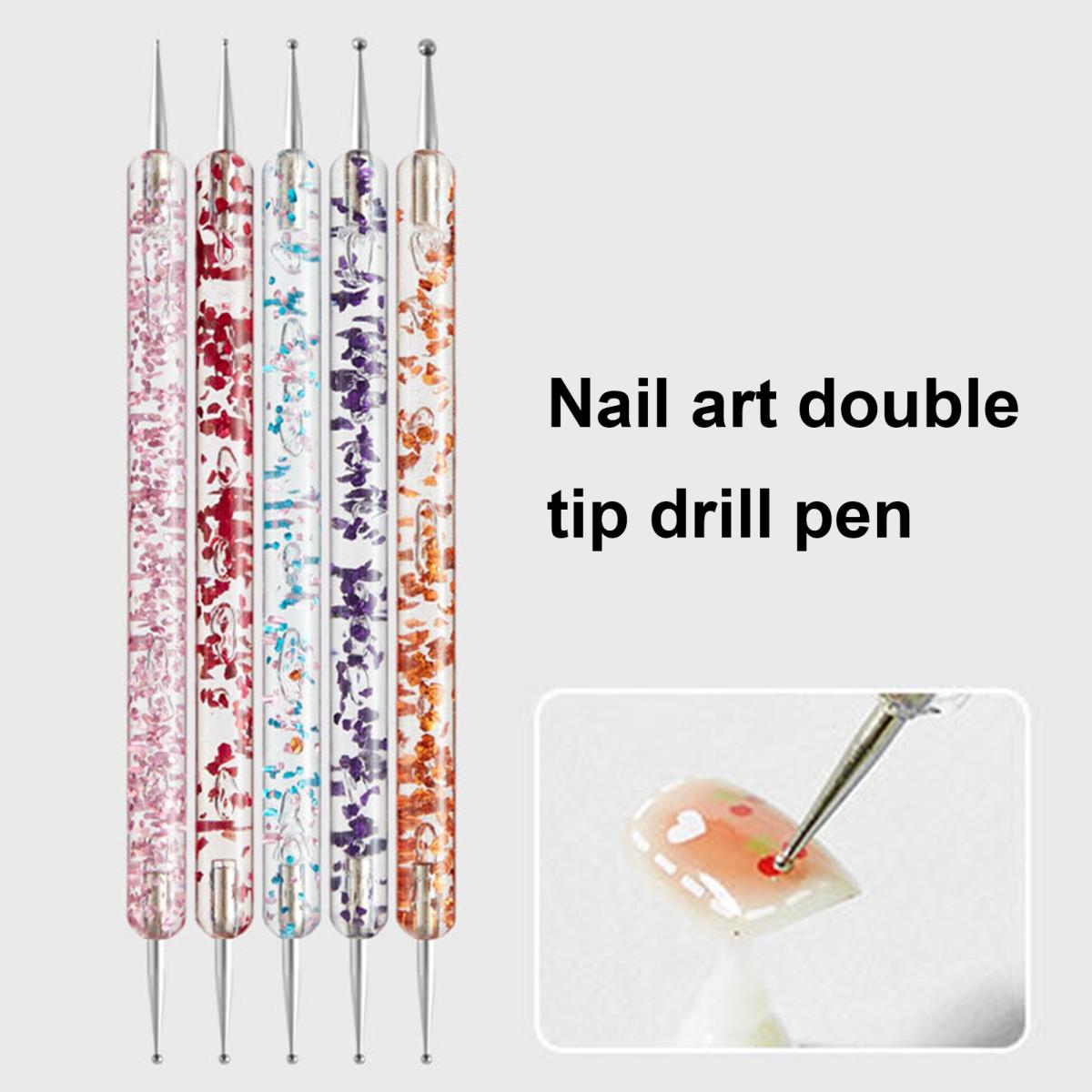

5PCS Nail Dotting Pen Art Kit Подвійна головка DIY Nail Embossing Tool для Transfer Калька Інструменти для дизайну нігтів для нейл-арту 5pcs