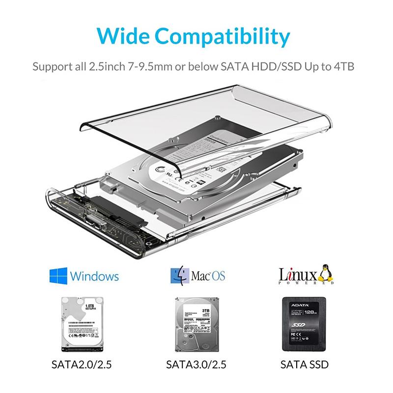 USB 3.0 SSD HDD Enclosure 2.5inch SATA SSD Hard Drive Case with 5Gbps Transfer Speed Mobile External Housing Harddisk Boxs Cable