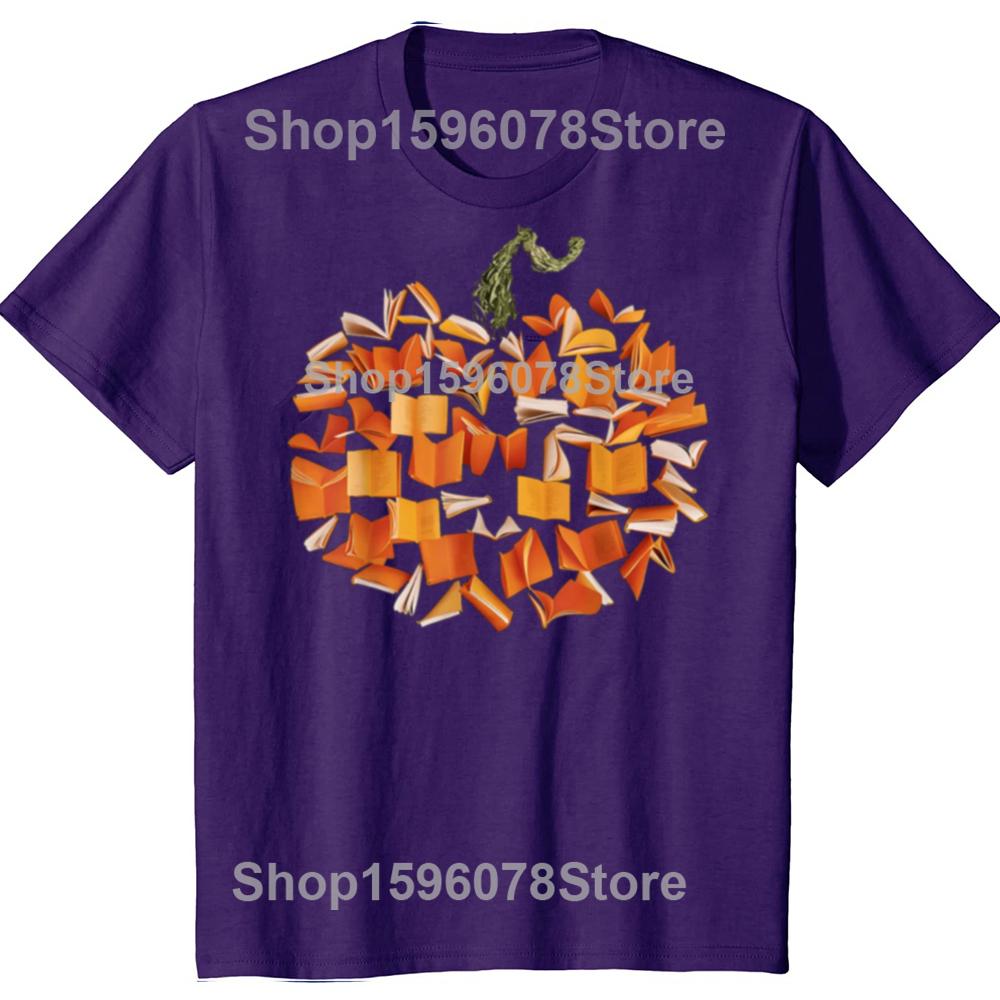 Funny Vintage Book Pumpkin Autumn Fall Librarians Bookworm TeacherTshirts Men Fashion Tshirt Cotton Loose Oversized T Shirt