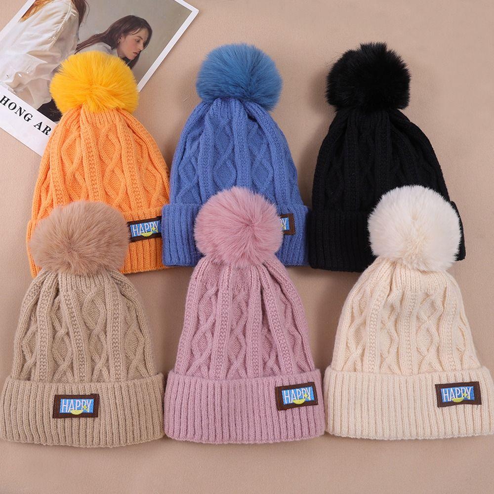 

Colorful Twist Knitted Woolen Hat Cold-proof Knitted Skullies Cute Pullover Hat Girl