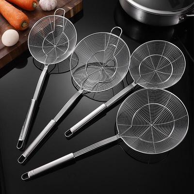 Stainless Steel Wire Colander Spoon with Double Hooks for Cooking and Frying