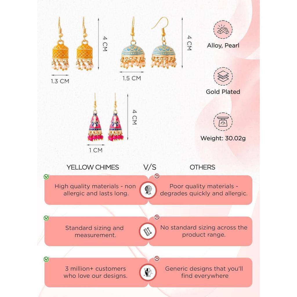 Jhumka Earrings for Women | Jhumki Earrings Set for Girls | Combo of 5 Pairs Jhumkas Ethnic Gold Plated Women Earrings | Chic Reverie