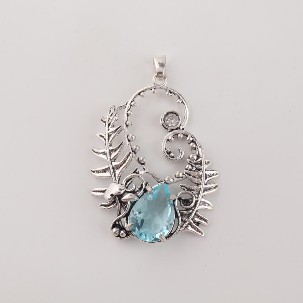 Sky Blue Topaz Gemstone 925 Sterling Silver Jewelry Partywear Pendant 1.8" For Gift CP-42-16