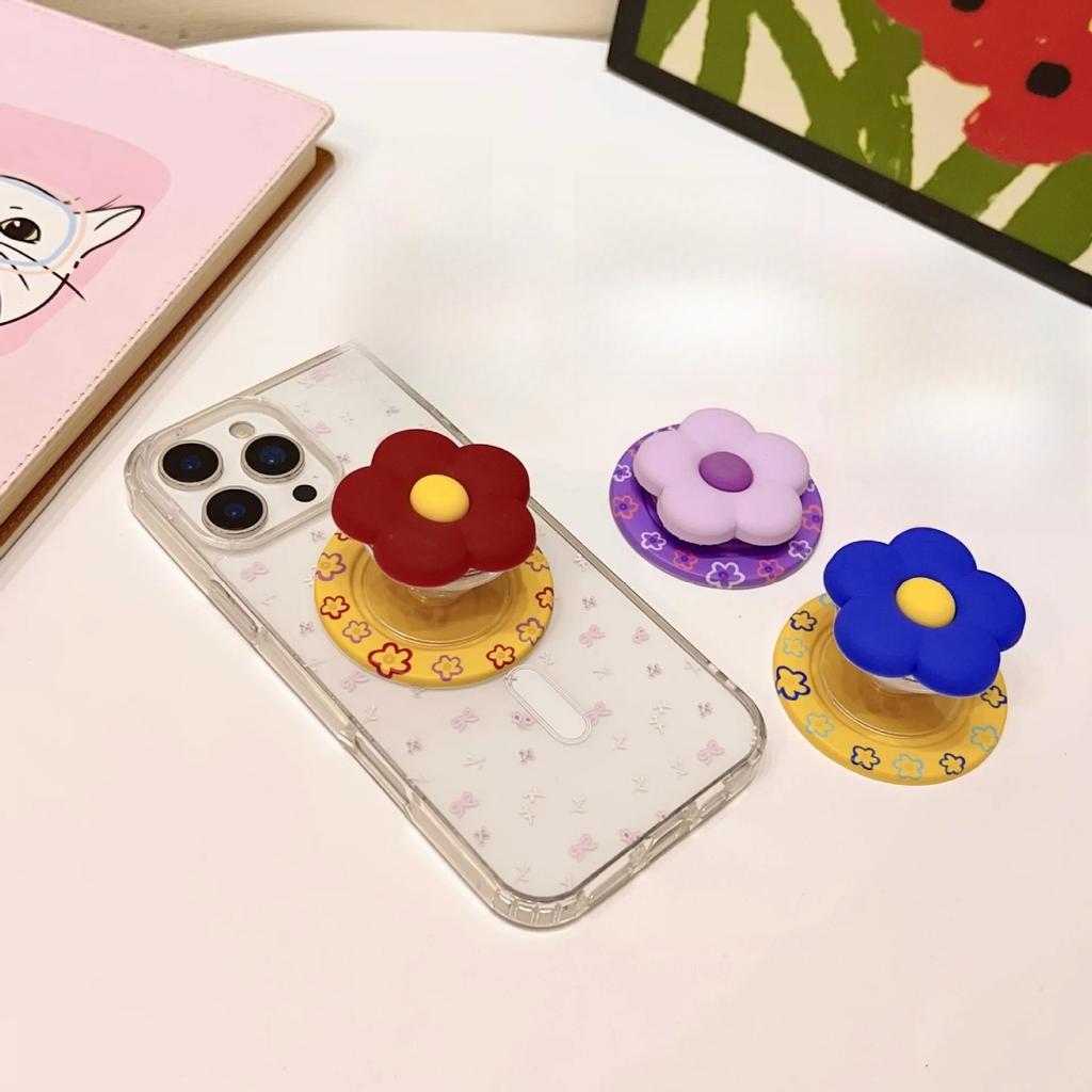 INS Cute 3D Silicone Flowers Magnetic Phone Holder For IPhone Samsung Google Case Stand Universal Bracket Accessories