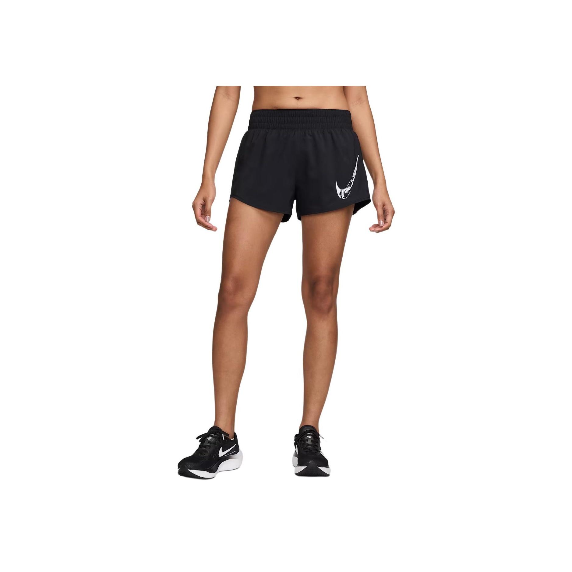Nike Women's Black One Dri-Fit Color Block Logo Design Mid-Rise Three-Quarter Casual Shorts Shorts Fv6365-010 Cm