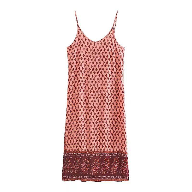 

Kaslead Новая женская одежда Западный стиль Мода Красный Кешью Район Позиционная печать Юбка на подтяжках Pink L