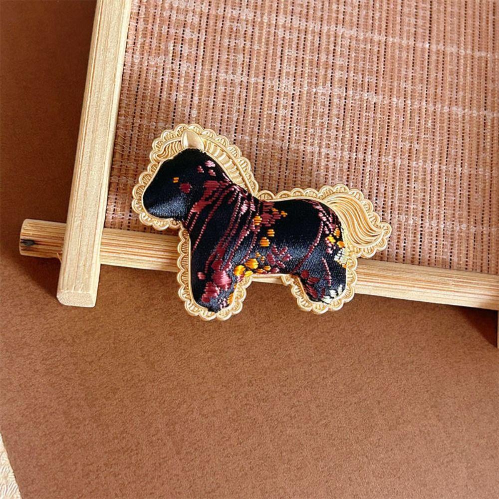 Cute Embroidery Horse Brooch Chinese Style Cloth Fabric Pony Brooch  Clothing Accessory