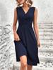 Solid color V-neck waist cross-pleated sleeveless medium dress, women's long dress