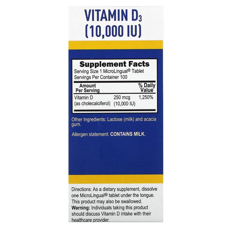 D3, 250 Mcg (10,000 IU), 100 MicroLingual Instant Dissolve Tablets