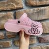 Fashion Summer Bear Decoration Thick Bottom Handmade Inlaid Pearl Sandals  New Pink and Blue Sweet Girl Beach Hollow  Out Slippers 40-41