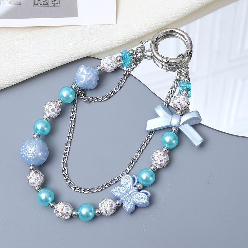 New Pearl Bow Beaded Pendant Phone Case Charm Wrist Strap Lanyard