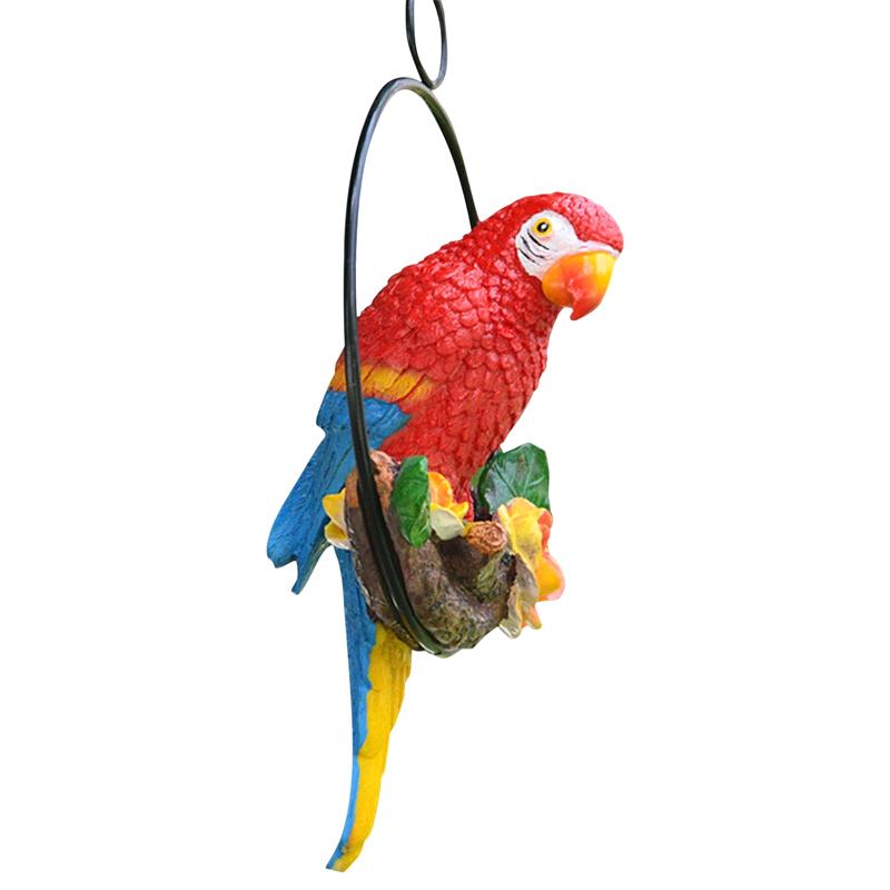 Creative Resin Parrot Hang On Tree Outdoor Garden Decoration Statue Animal Sculpture For Home Office Room Garden Decor Ornament