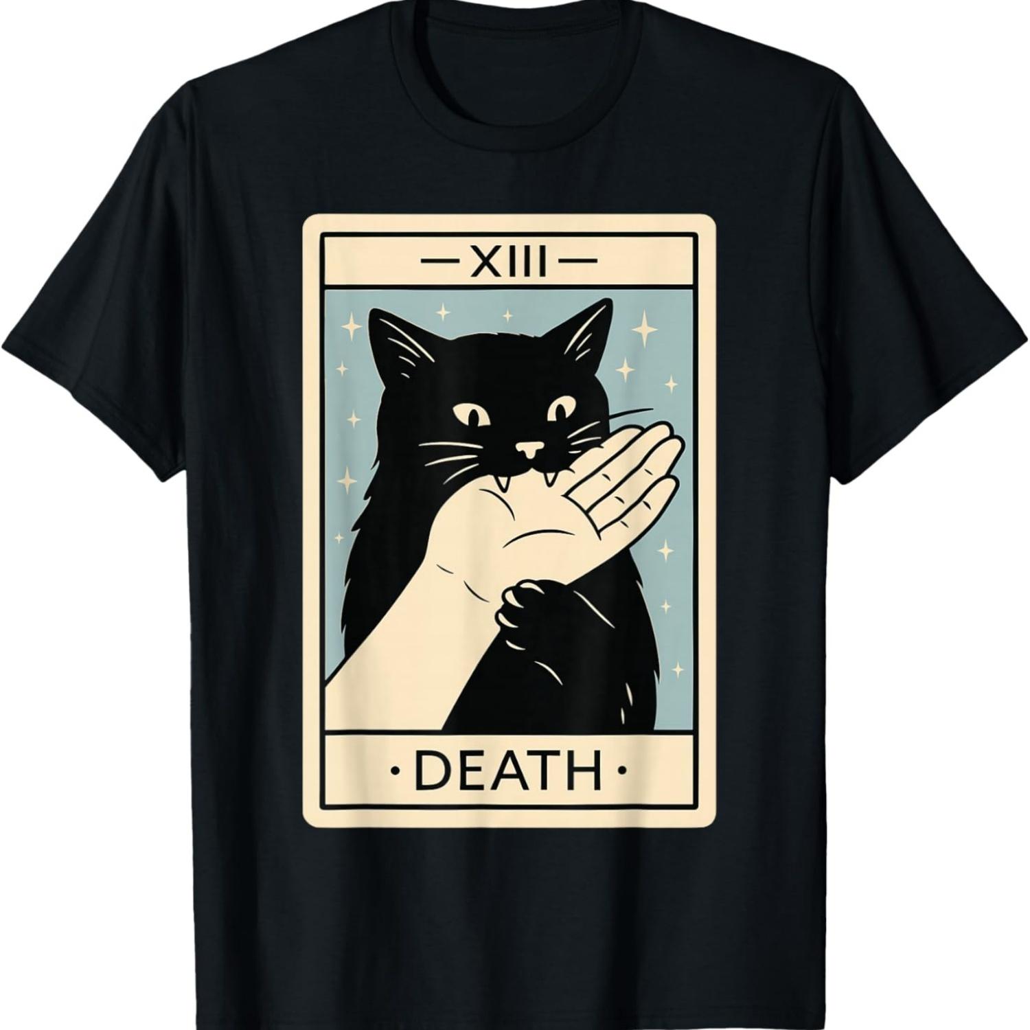 Black Cat Tarot Card Shirt, Funny Witchy Halloween Meme T-Shirt S