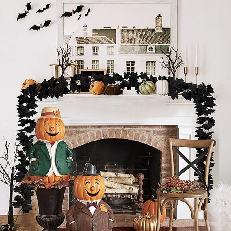 Fall Garland Autumn Decor 2pcs Black Realistic Maple Leaves Garland Mysterious Gorgeous Fall Decorations Outdoor For Christmas