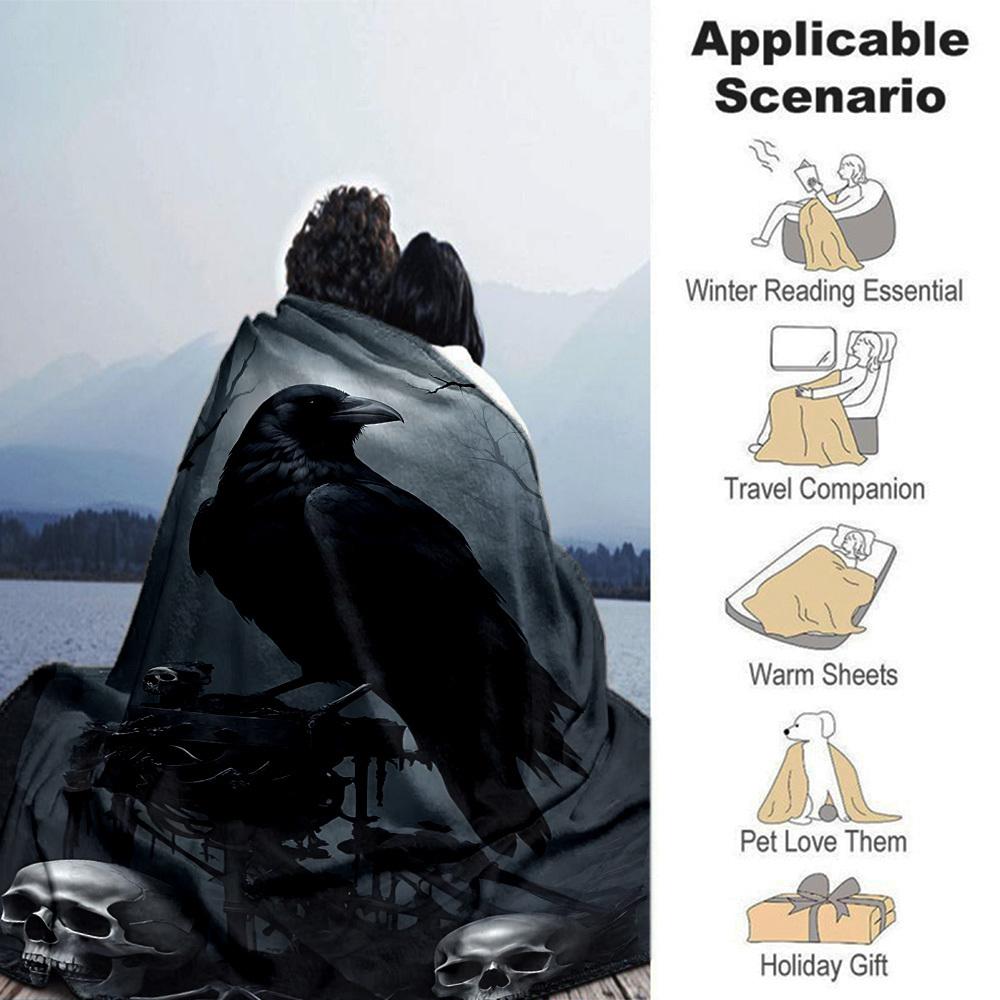 1pc Crow, Skulls Soft Warm Throw Blanket Nap Blanket For Couch Sofa Office Bed Camping Travel,Comfortable