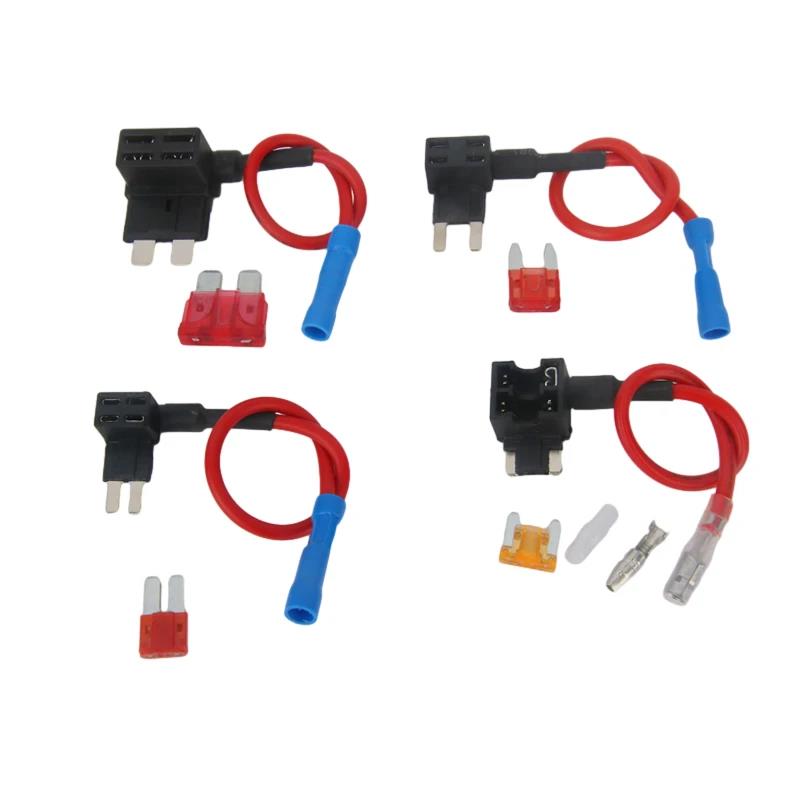12V MINI SMALL MEDIUM Size Car Fuse Holder Add-a-circuit TAP Adapter with 10A Micro Mini Standard ATM Blade Fuse Fuses4