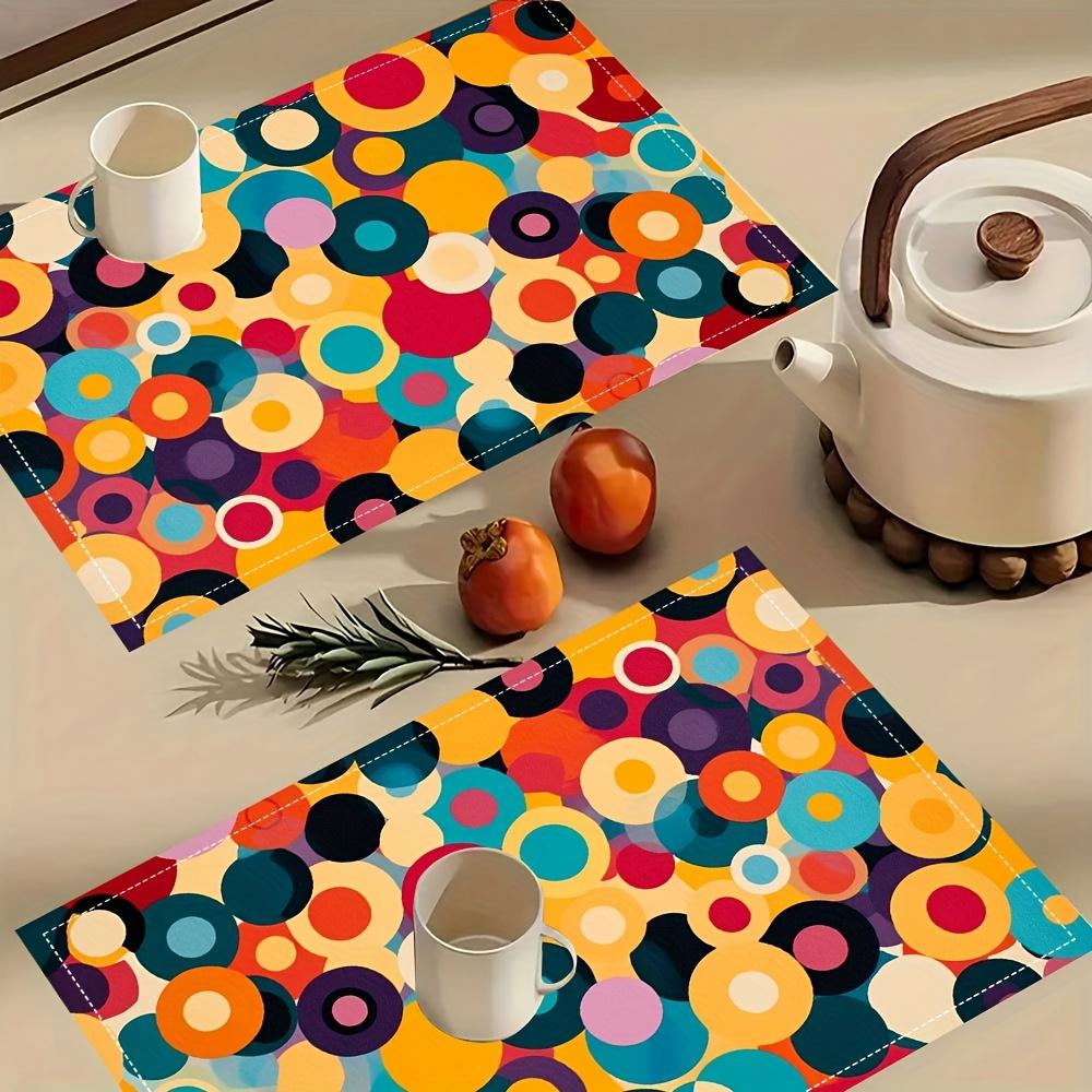 Set da 4 Sottopiatti Cerchi Sovrapposti Multicolore Stampa Geometrica Astratta Tappetini da Tavola in Poliestere Lavabili per Sala da Pranzo Cucina Decorazioni per la Casa