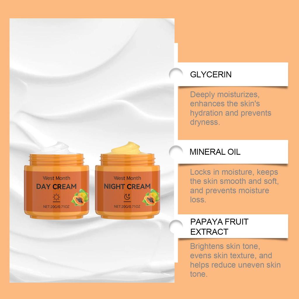West&Month Papaya Facial Cream Fades Dark Spots Brightens Skin Hydrates & Moisturizes For Face Use 1 set