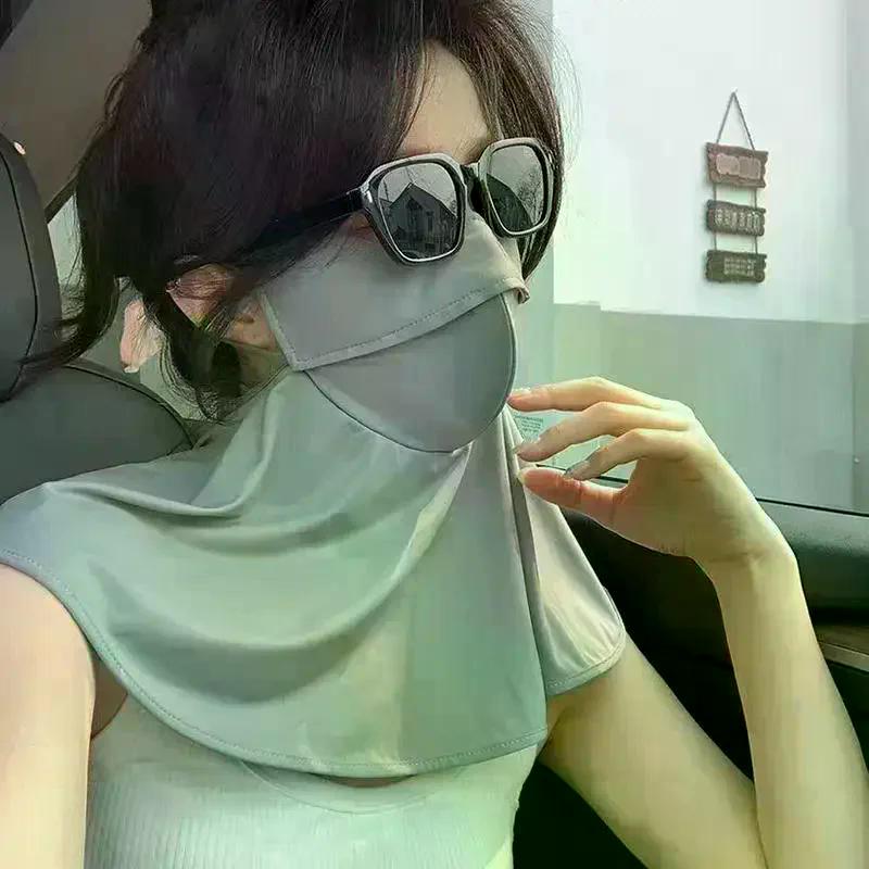 Summer Ice Silk Sun Protection Mask For Women UPF50+ Anti-UV Scarf Outdoor Cycling Hiking 360° Face Neck Cover