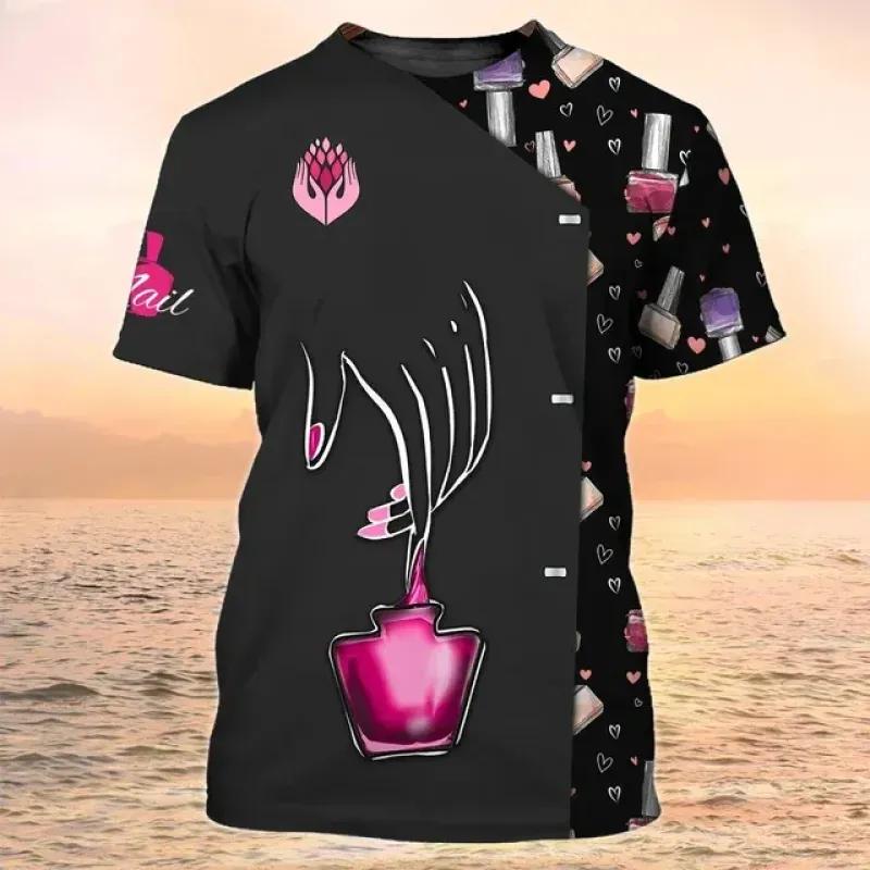 Manicurist Shirt Women's T-shirt 3D Nail Polish Printed Harajuku Short Sleeve Tees Summer Fashion Pullover Female Casual Tops