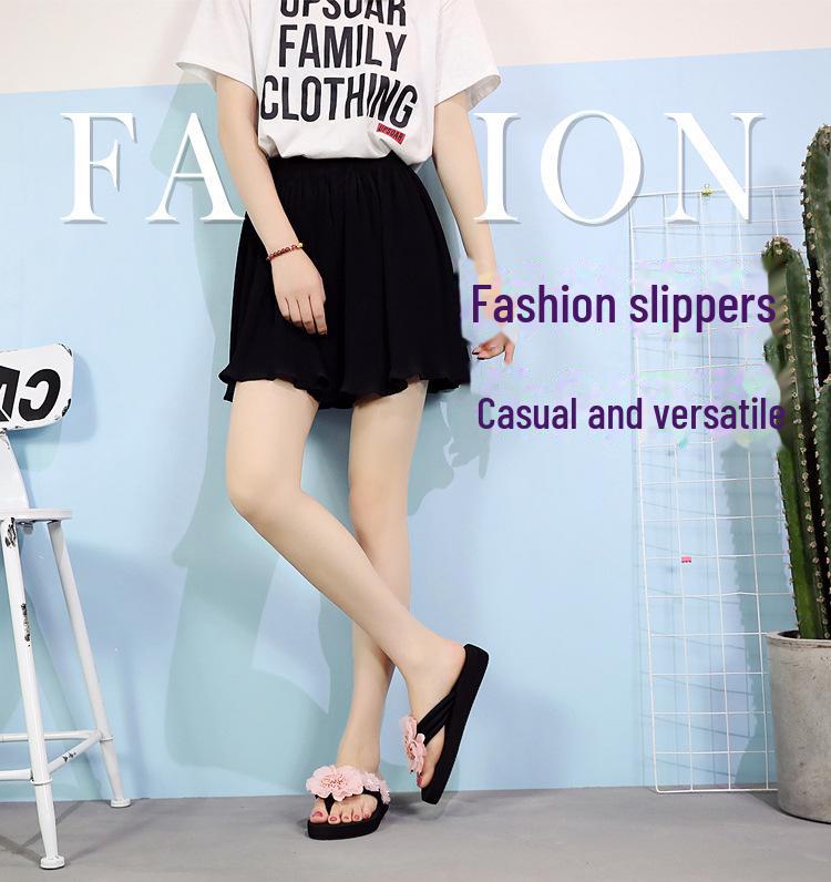 "Shanjiao 2025 Women's Handmade Black Flip Flops - Summer Fashion Non-Slip Beach Slippers with Thick Sole"