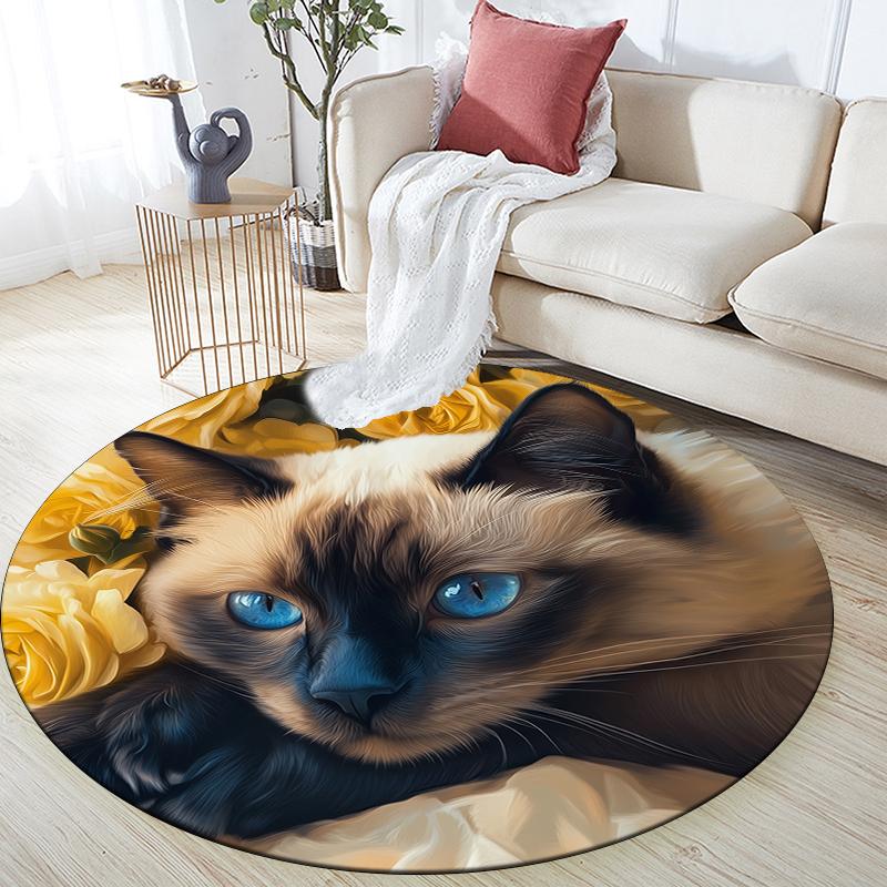 

Siamese Cat and Roses pattern round rug,Carpet Rug for Living Room Bedroom Playroom ,Non-slip Floor Mat,Holiday Gifts and Birthday Gifts. 80cmx80cm