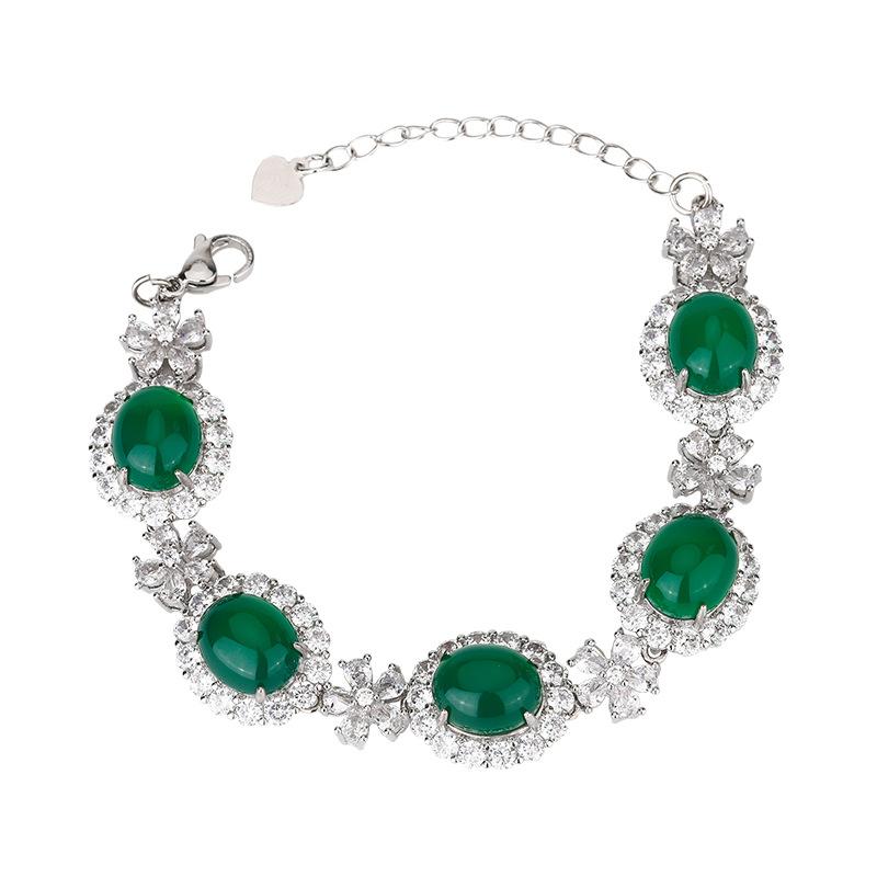 Jewelry Green Chalcedony Green Fluorescent Bracelet Round Diamond-Encrusted Jade Bracelet Female Birthday Gift