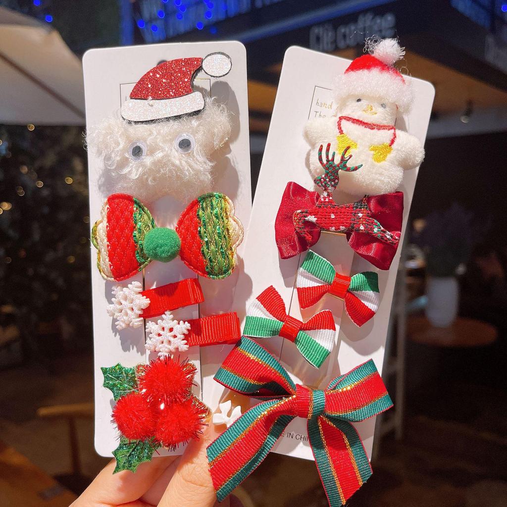 Children's Christmas Reindeer & Santa Hairpin Set: 5 Holiday Bobby Pins & Side Clips