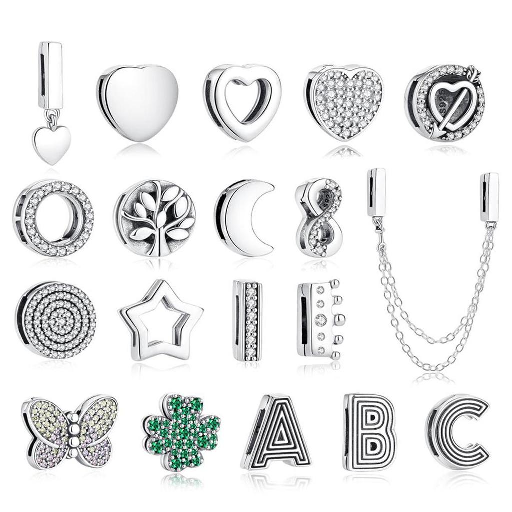 925 Sterling Silver Charms Beads Original Reflections Clip Heart Clover Crown Charm Fit Pan Brand Bracelets Jewelry For Women