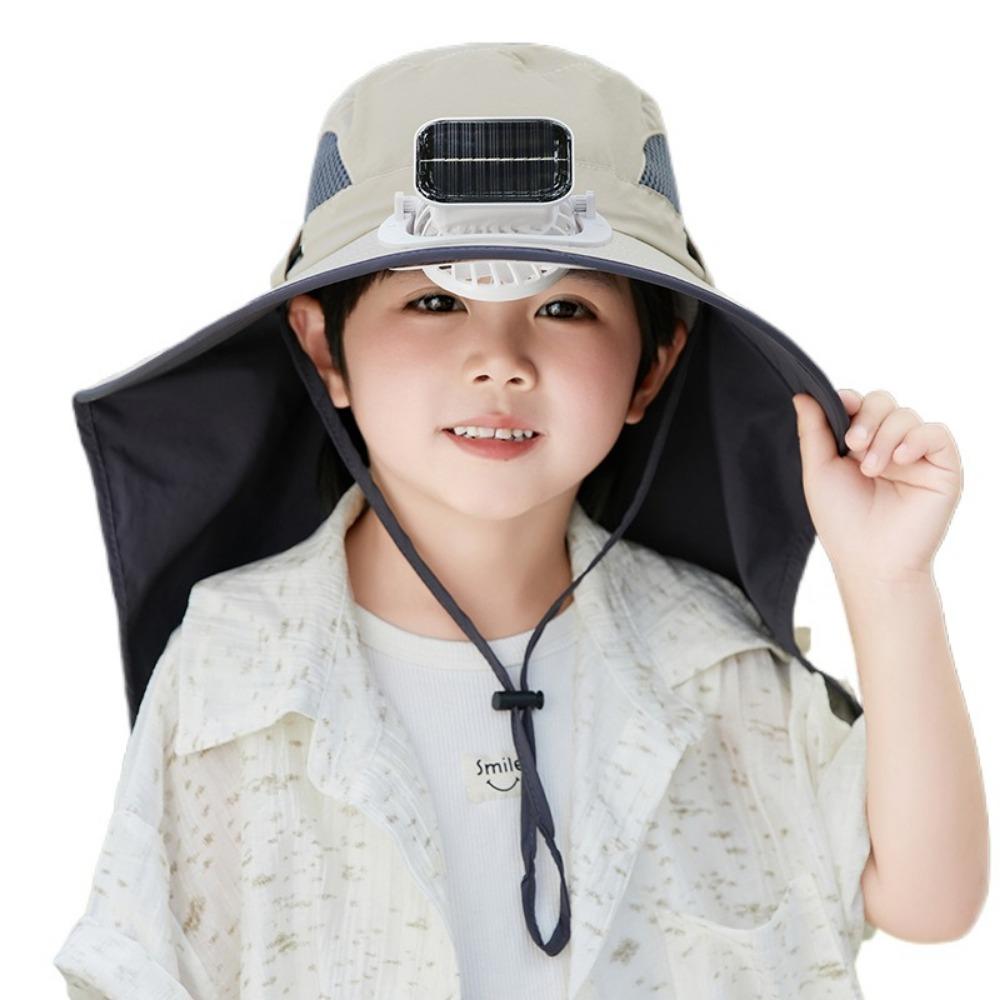 USB Charging Wide Brim Sun Cap Waterproof Sunshade Fan Cap Children's Solar Fan Hat  Boys