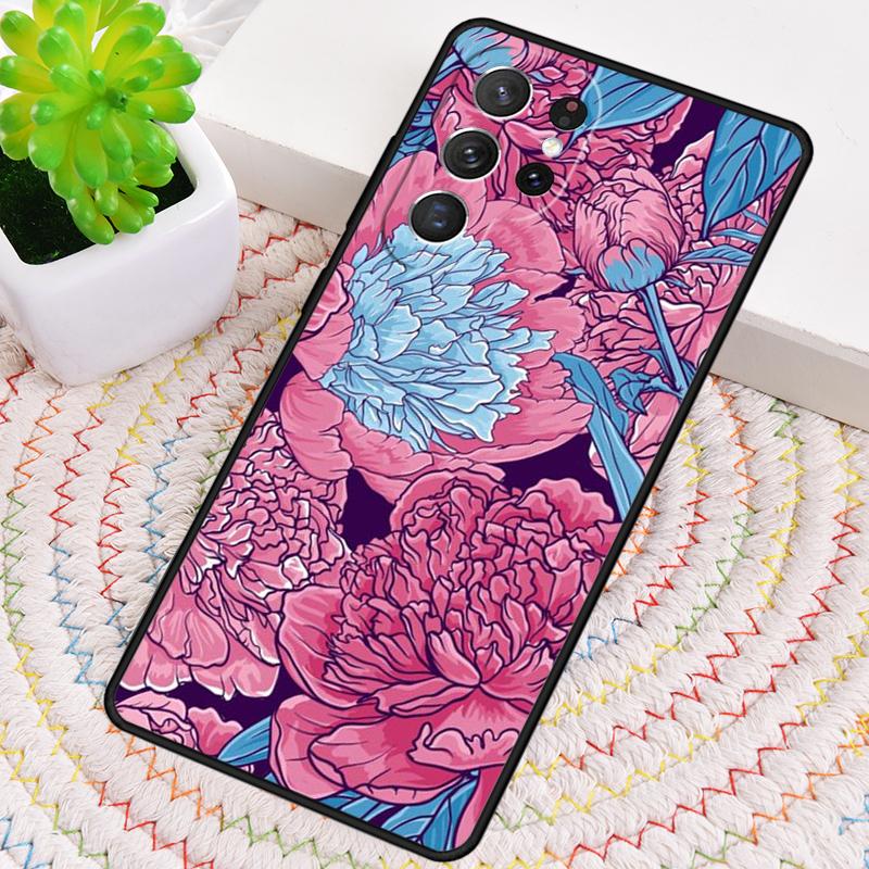 Peony Delicate Flower Silicone Phone Case For Samsung Galaxy note 10 pro S26 S25 S24 S23 S22 S21 Plus S25Ultra Capa Cover