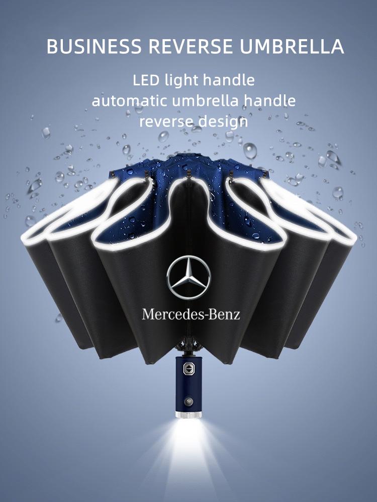 Car Fully Automatic Umbrella LED Flashlight Reflective Stripe For Mercedes Benz W203 W204 W205 W206 W212 CLK GLA B C Accessories UK6