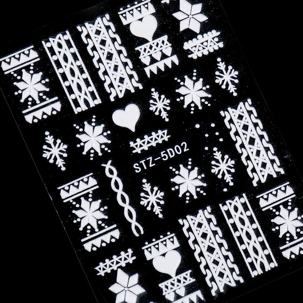 Nail Art Decorations Winter White New Year Design 5D Embossed Christmas Nail Sticker Snowflakes