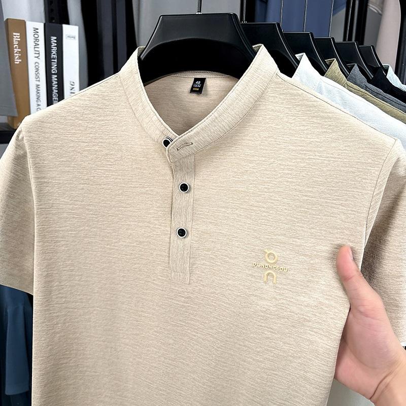 

Мужская полуоткрытая футболка-henley с V-образным вырезом и воротником-стойкой, летняя, тонкая, дышащая, с коротким рукавом, повседневная, деловая M абрикосовый