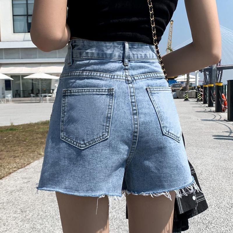 Pants Classic and Minimalist Fashion Versatile Thin Female High-waisted A-line Thin Summer Broken Holes Loose Wide-legged Denim Shorts Individuality