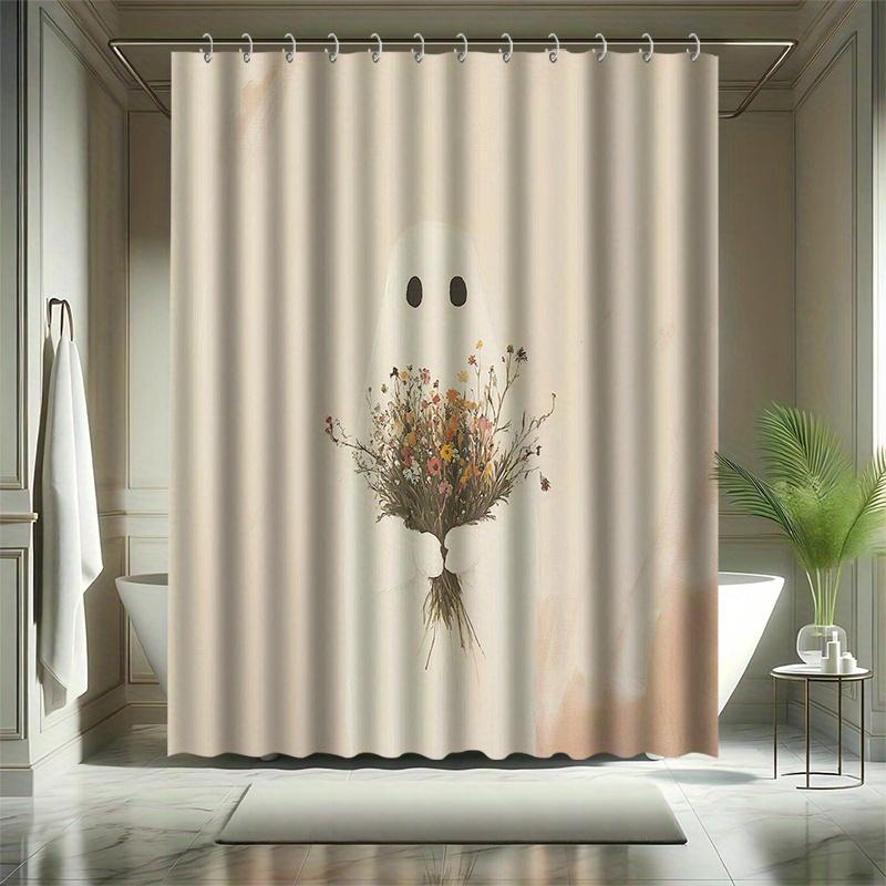 

Flower Shower Curtain Set - Milky White Background, Includes 12 Hooks, Polyester Fabric, Bathtub Partition,Modern Bathroom Decor W60H190(CM)-1 Pcs