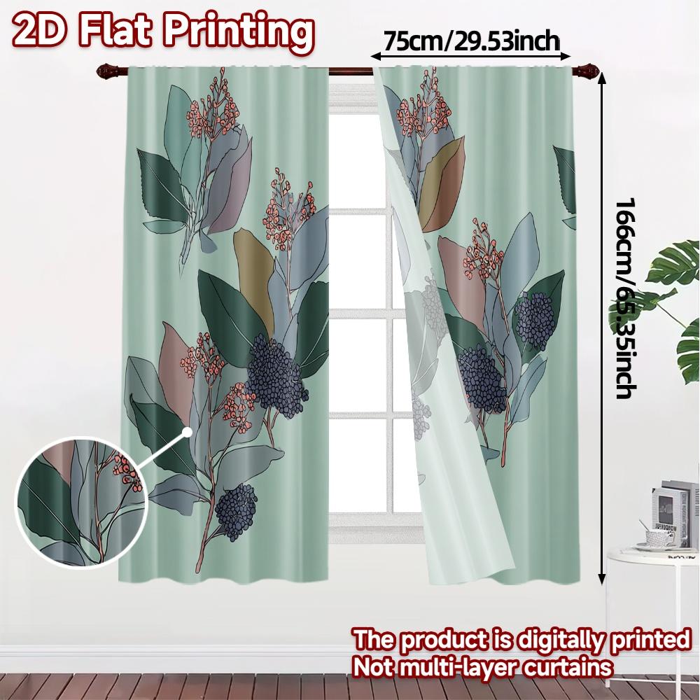 2D FLAT PRINTING 2pcs Curtains (Without Rod) Floral Leaves Design (2) Holiday Ramadan Printed Curtains Versatile Fabric Curtains