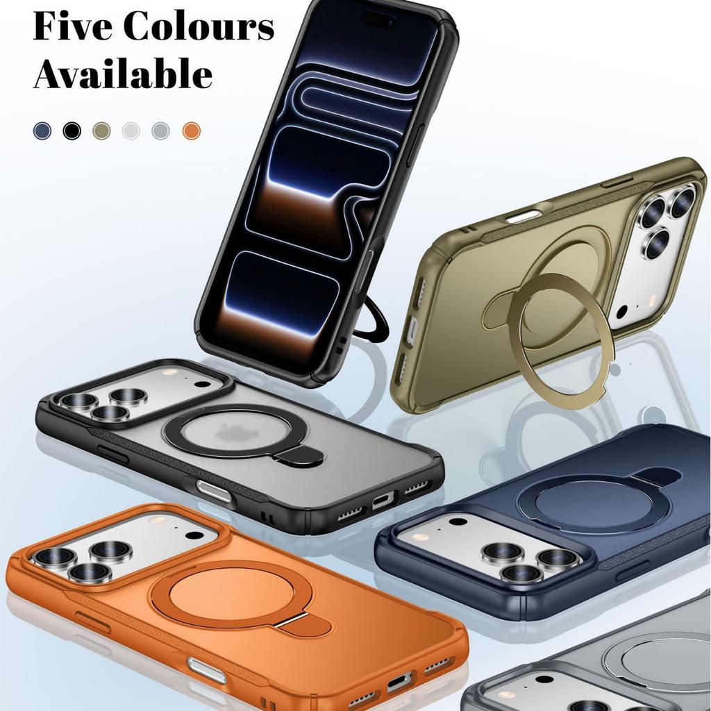 Applicable to iphone17PROMAX mobile phone case metal magnetic suction bracket four corners anti-drop high-end PC protective case