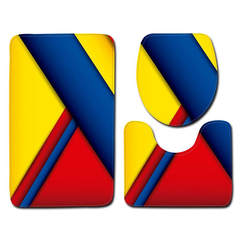 3D Color Block Bathroom Toilet Three-Piece Floor Mat Doormat Bathroom Carpet