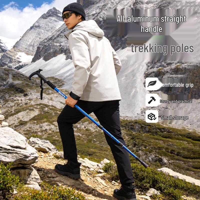 Ultra-Light Telescopic Aluminum Trekking Pole with T-Grip Handle for Hiking and Climbing