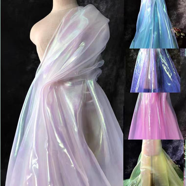 High-Density Iridescent Seven-Color Organza Fabric for Wedding and Stage Costumes