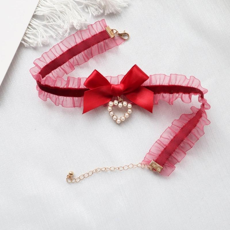 Sweet Heart Pendant Bowknot Neckband Choker Jewelry Temperament Elegant Neck Chain Women Clavicle Chain Necklace